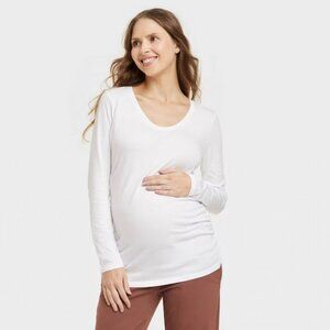 Long Sleeve Scoop Neck Maternity Shirt by Ingrid & Isabel Medium - NWT - White